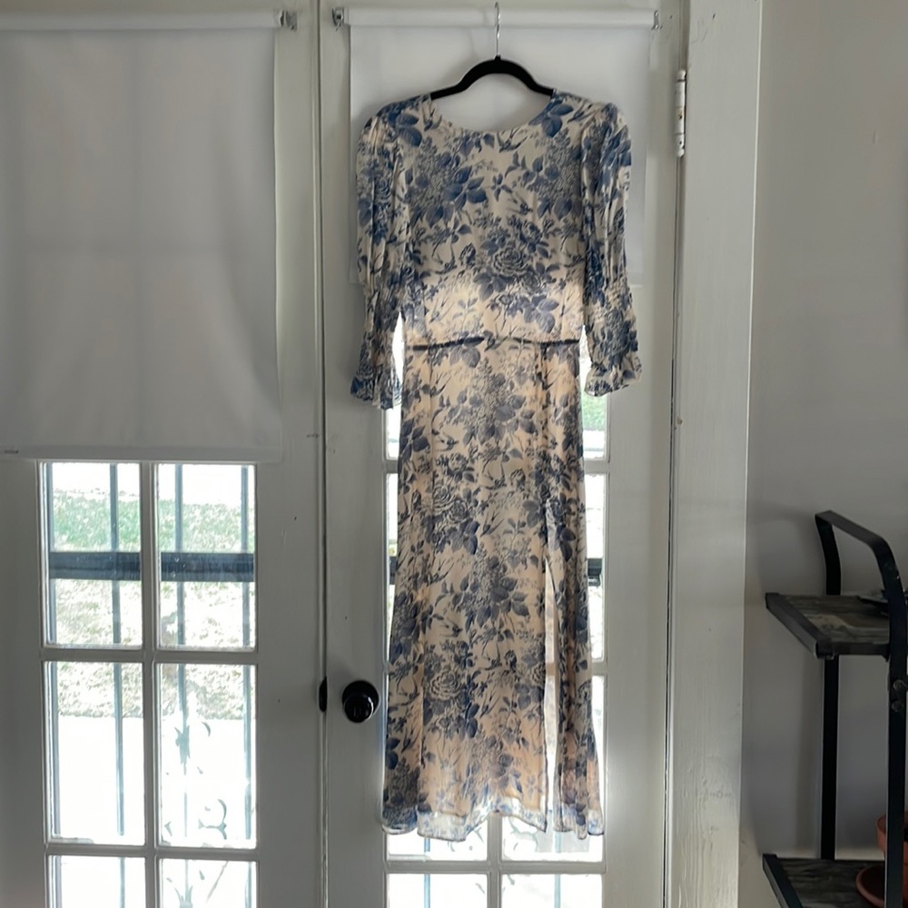 Reformation Carolena dress in pompadour fabric.